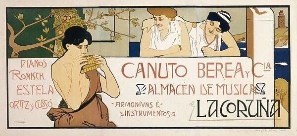 Poster advertising Canuto Berea musical instruments