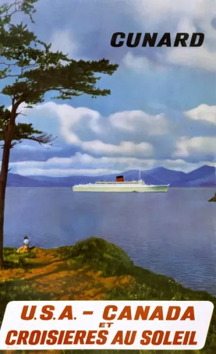 Framed Print : Poster advertising Cunard cruises to USA and Canada Framed Print : Poster advertising Cunard cruises to USA and Canada