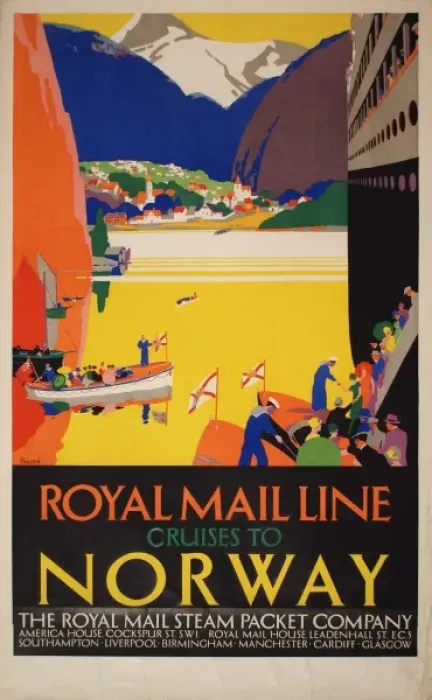 Framed Print : Poster advertising Royal Mail Line Cruises to Norway Framed Print : Poster advertising Royal Mail Line Cruises to Norway