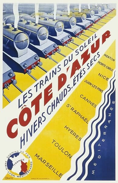Poster advertising trains to the Cote d Azur