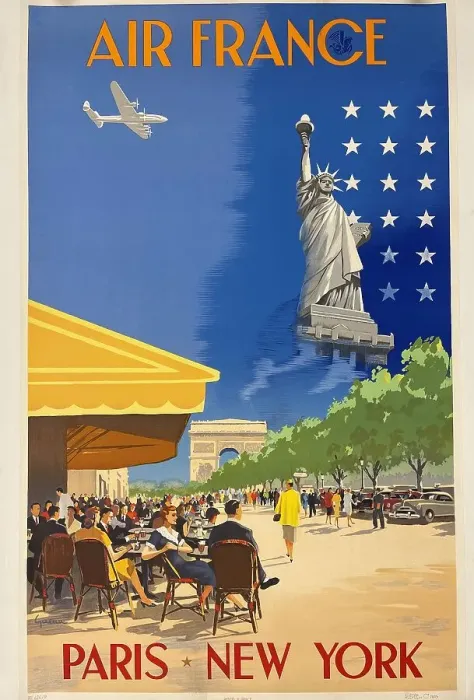 Framed Print : Poster, Air France, Paris to New York Framed Print : Poster, Air France, Paris to New York