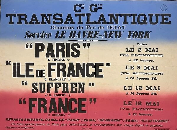 Poster, CGT, Le Havre to New York, May sailing dates