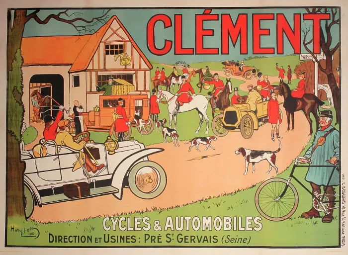 Framed Print : Poster, Clement Bicycles and Cars Framed Print : Poster, Clement Bicycles and Cars