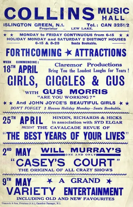 Framed Print : Poster, Collins Music Hall, Islington Green, London Framed Print : Poster, Collins Music Hall, Islington Green, London