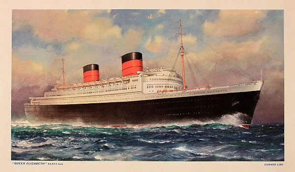 Poster, Cunard cruise liner the Queen Elizabeth