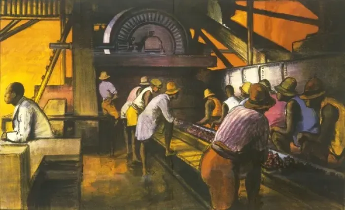 Framed Print : Poster depicting the sorting of manganese ore Framed Print : Poster depicting the sorting of manganese ore