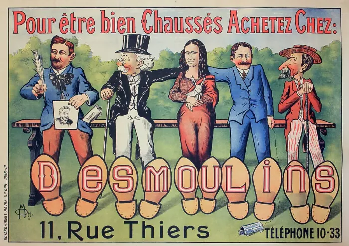 Framed Print : Poster, Desmoulins for good quality shoes, 11 Rue Thiers. Date: 1912 Framed Print : Poster, Desmoulins for good quality shoes, 11 Rue Thiers. Date: 1912