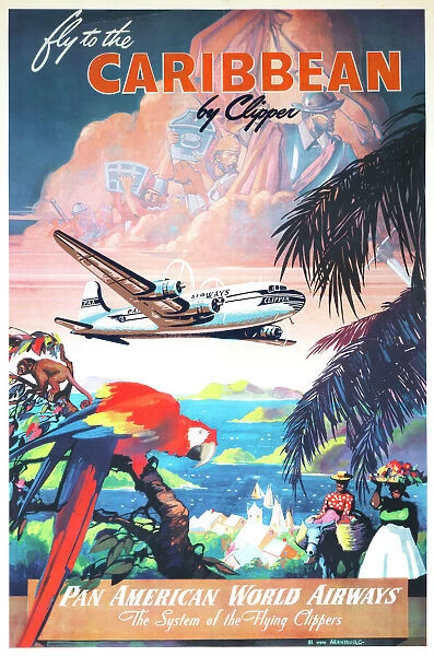 Caribbean Island Pan American Arenburg Vintage Airline Travel Art Poster Print 