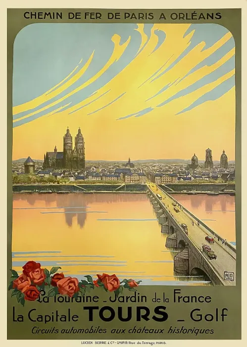 Framed Print : Poster, Paris to Orleans, golf in Tours, France Framed Print : Poster, Paris to Orleans, golf in Tours, France