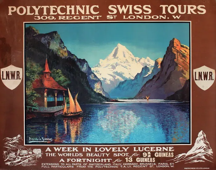 Framed Print : Poster, Polytechnic Swiss Tours, A week in lovely Lucerne. Date: circa 1913 Framed Print : Poster, Polytechnic Swiss Tours, A week in lovely Lucerne. Date: circa 1913
