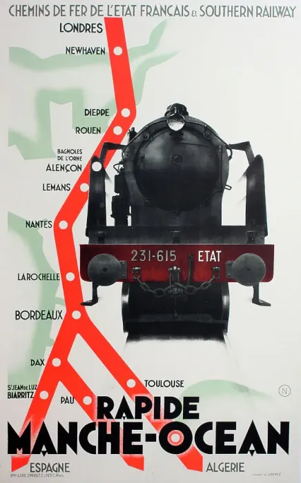 Framed Print : Poster, railway from London to France. Spain, North Africa Framed Print : Poster, railway from London to France. Spain, North Africa