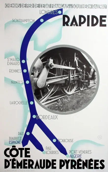 Framed Print : Poster, railway from London to France. Spain, North Africa Framed Print : Poster, railway from London to France. Spain, North Africa