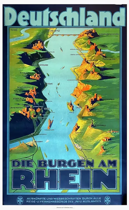 Framed Print : Poster, River Rhine Castles, Germany Framed Print : Poster, River Rhine Castles, Germany