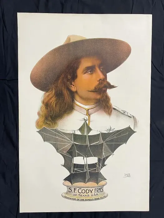 Framed Print : Poster, Samuel Cody, bust image with War Kite Framed Print : Poster, Samuel Cody, bust image with War Kite