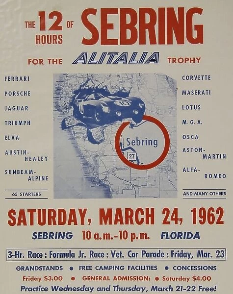 Poster, Sebring 24 March 1962 12 hour race, Florida, USA