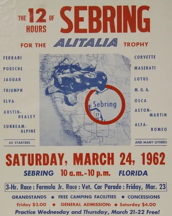 Framed Print : Poster, Sebring 24 March 1962 12 hour race, Florida, USA Framed Print : Poster, Sebring 24 March 1962 12 hour race, Florida, USA