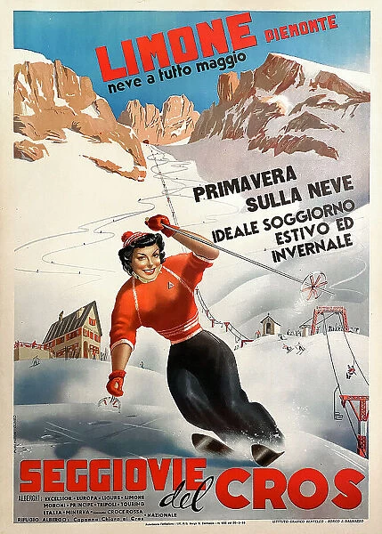 Poster, Skiing in the Italian Alps