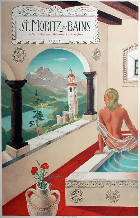 Framed Print : Poster, St Moritz les Bains, Switzerland Framed Print : Poster, St Moritz les Bains, Switzerland