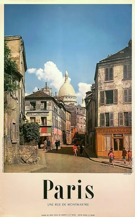 Framed Print : Poster, Street in Montmartre, Paris, France Framed Print : Poster, Street in Montmartre, Paris, France