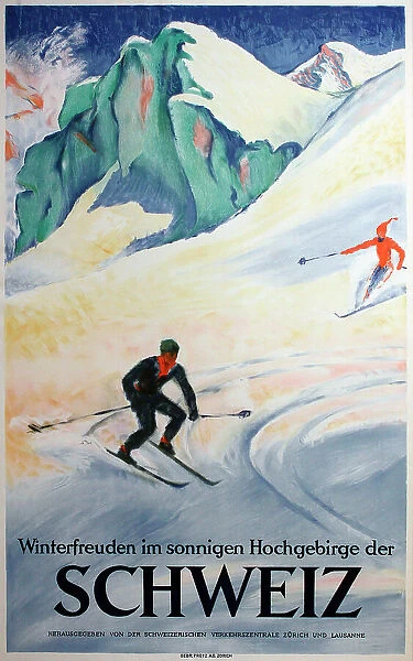Poster, winter sports in the Swiss Alps