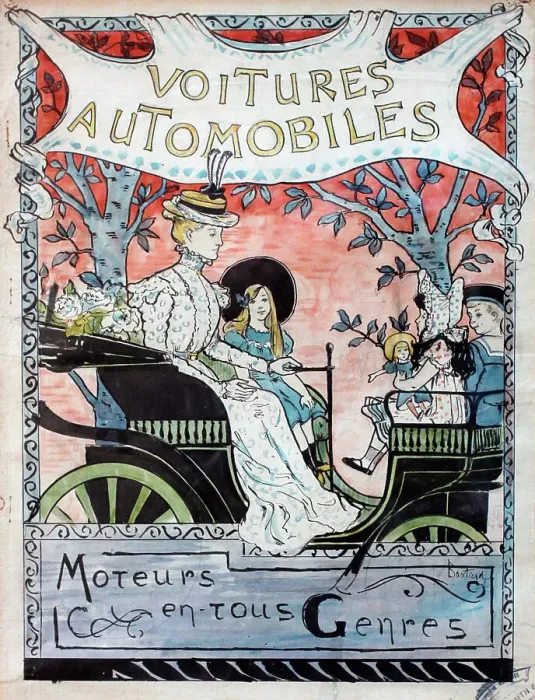 Framed Print : Poster, woman and children in a car Framed Print : Poster, woman and children in a car