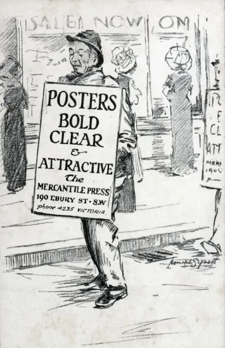 Framed Print : Posters, Bold, Clear & Attractive, The Mercantile Press, Ebury Street Framed Print : Posters, Bold, Clear & Attractive, The Mercantile Press, Ebury Street
