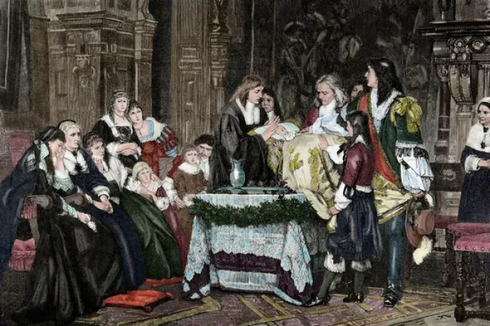 Framed Print : The posthumous baptism. Engraving. Colored Framed Print : The posthumous baptism. Engraving. Colored