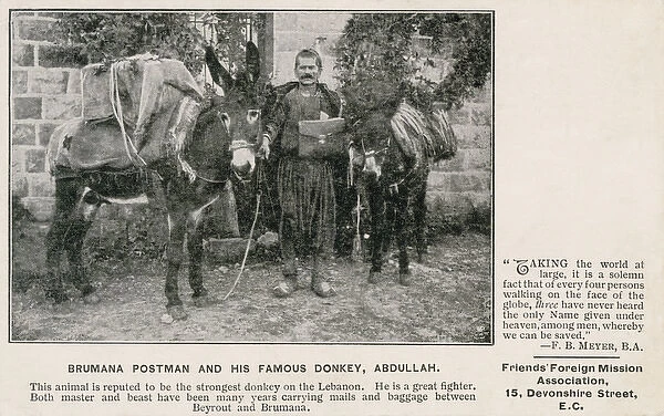 Postman from Brummana with his donkey Abdullah