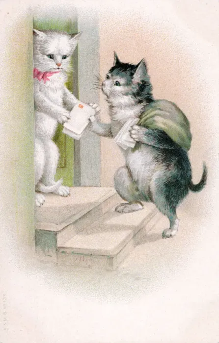 Framed Print : Postman cat handing over some letters Framed Print : Postman cat handing over some letters