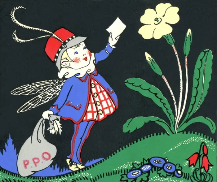Framed Print : Postman pixie delivering mail to a flower Framed Print : Postman pixie delivering mail to a flower