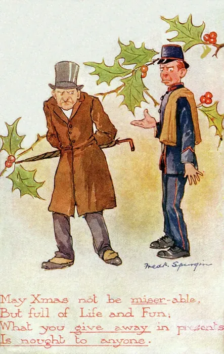 Framed Print : A postman wishes a Merry Christmas to a Miserly Old Man Framed Print : A postman wishes a Merry Christmas to a Miserly Old Man