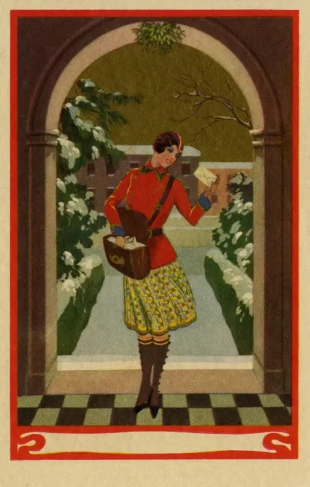 Framed Print : Postwoman. Illustration of postwoman from the 1920s in art deco style Framed Print : Postwoman. Illustration of postwoman from the 1920s in art deco style