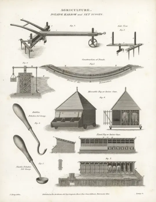 Framed Print : Potato harrow, set scoops and swine cases Framed Print : Potato harrow, set scoops and swine cases
