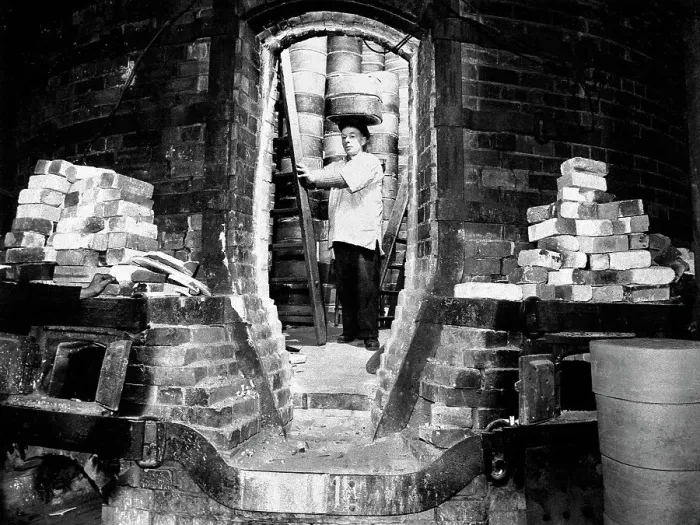 Framed Print : The Potteries Potter with Sagger early 1900s Framed Print : The Potteries Potter with Sagger early 1900s