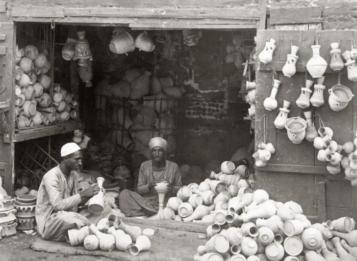 Framed Print : Pottery store, Egypt, c. 1880 s Framed Print : Pottery store, Egypt, c. 1880 s