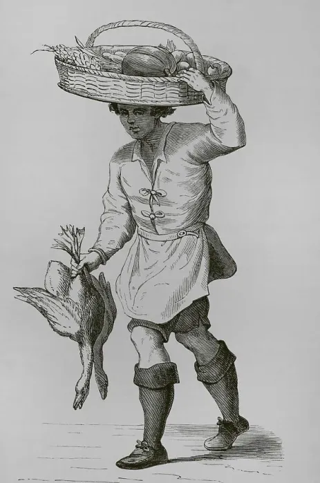 Framed Print : Poultry dealer. Facsimile of a 16th century engraving Framed Print : Poultry dealer. Facsimile of a 16th century engraving
