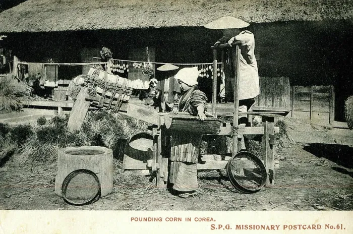 Framed Print : Pounding corn in Korea Framed Print : Pounding corn in Korea