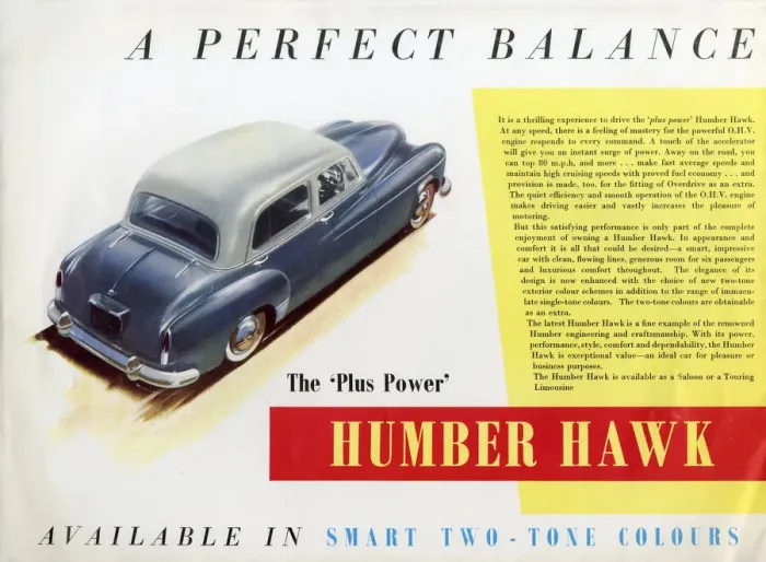 Framed Print : Power Plus Humber Hawk (Mk VIA) car brochure Framed Print : Power Plus Humber Hawk (Mk VIA) car brochure