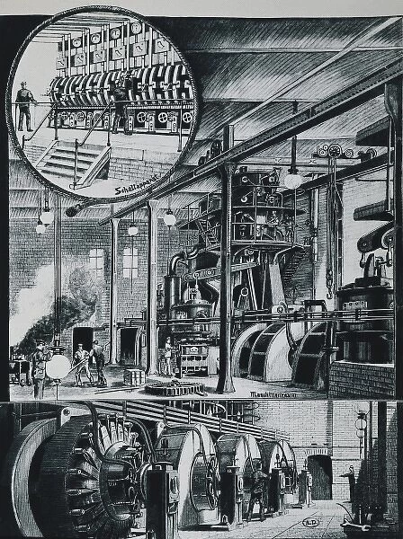 Power station in Berlin, 19th century. Drawing