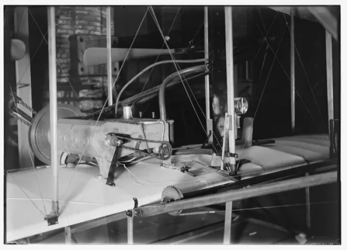 Framed Print : Powered 1903 machine in the shop