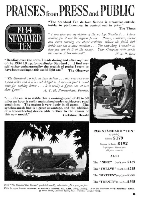 Framed Print : Praise For The 1934 Standard Ten Framed Print : Praise For The 1934 Standard Ten