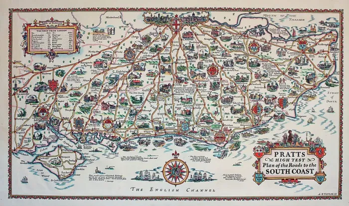 Framed Print : Pratt's High Test Plan of the Roads to the South Coast Framed Print : Pratt's High Test Plan of the Roads to the South Coast