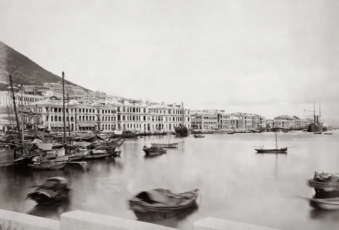 Framed Print : The Praya and boats, Hong Kong c. 1860 s Framed Print : The Praya and boats, Hong Kong c. 1860 s