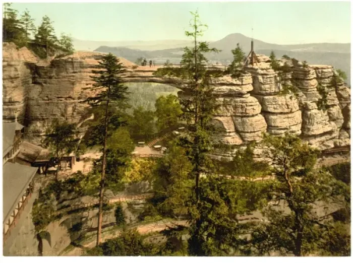 Framed Print : Prebischtor with Rosenberg, Bohemian Switzerland, Bohemia, A Framed Print : Prebischtor with Rosenberg, Bohemian Switzerland, Bohemia, A