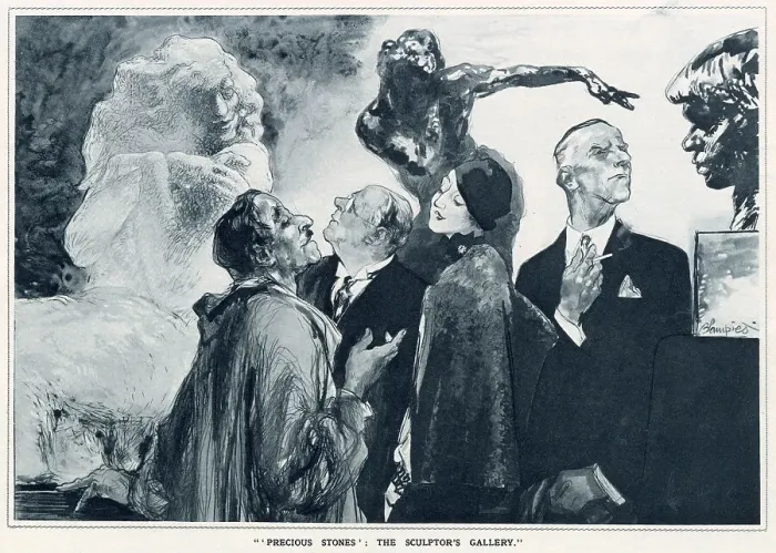 Framed Print : Precious Stones: The Sculptor's Gallery. A group of people looking at sculptures in a gallery. Date: 1933 Framed Print : Precious Stones: The Sculptor's Gallery. A group of people looking at sculptures in a gallery. Date: 1933