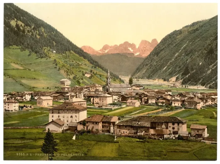 Framed Print : Predazzo, towards the Palagruppe, Tyrol, Austro-Hungary Framed Print : Predazzo, towards the Palagruppe, Tyrol, Austro-Hungary