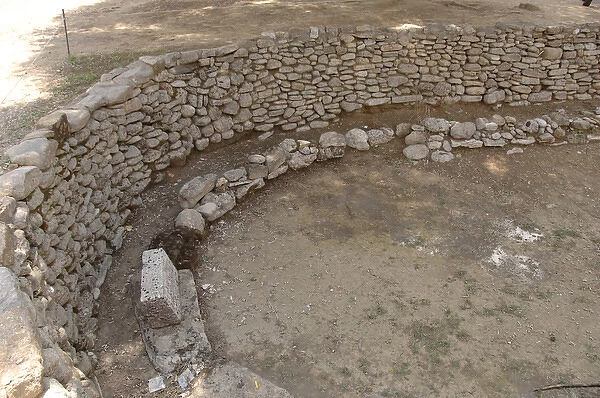 Prehistoric Art. Bronze Age. Stone foundation of an apsidal