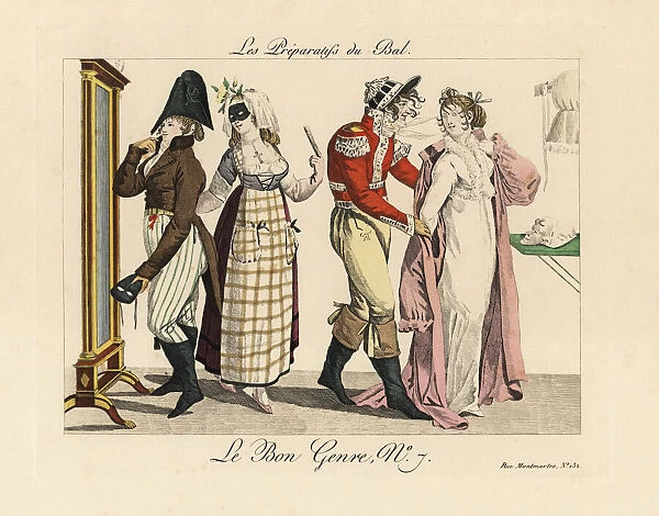Preparing for a masked ball, 1800s