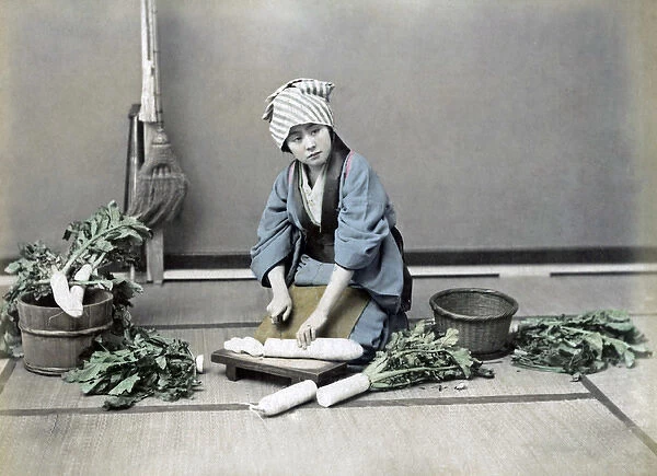 Preparing vegetabble, Japan, circa 1880s