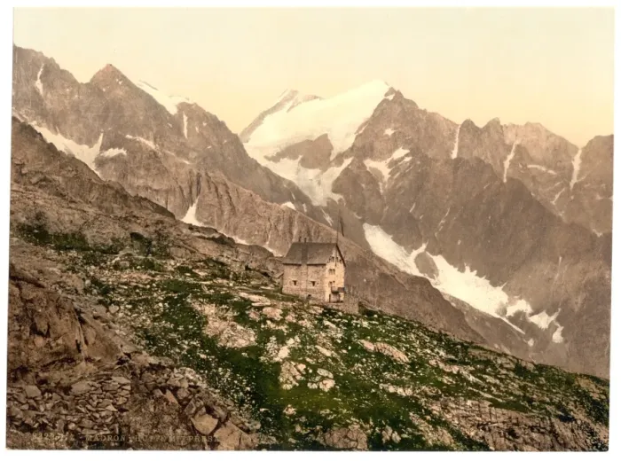 Framed Print : Presanella and Madron Hut, Tyrol, Austro-Hungary Framed Print : Presanella and Madron Hut, Tyrol, Austro-Hungary